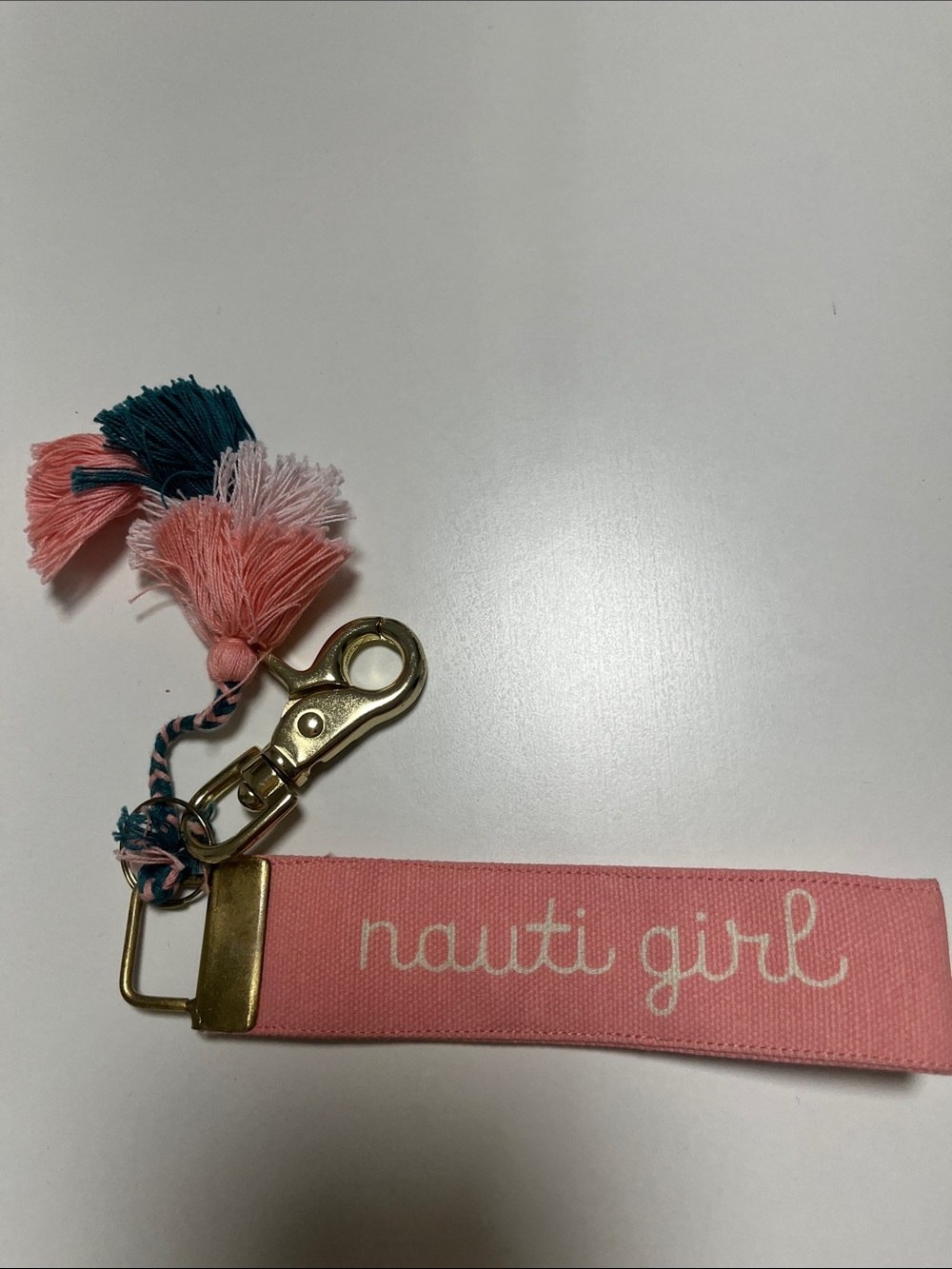 Pink "nauti girl" Key Fob Wristlet with Tassel Accent